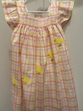 Girls Pink & Yellow Plaid Dress with Chick Appliqués